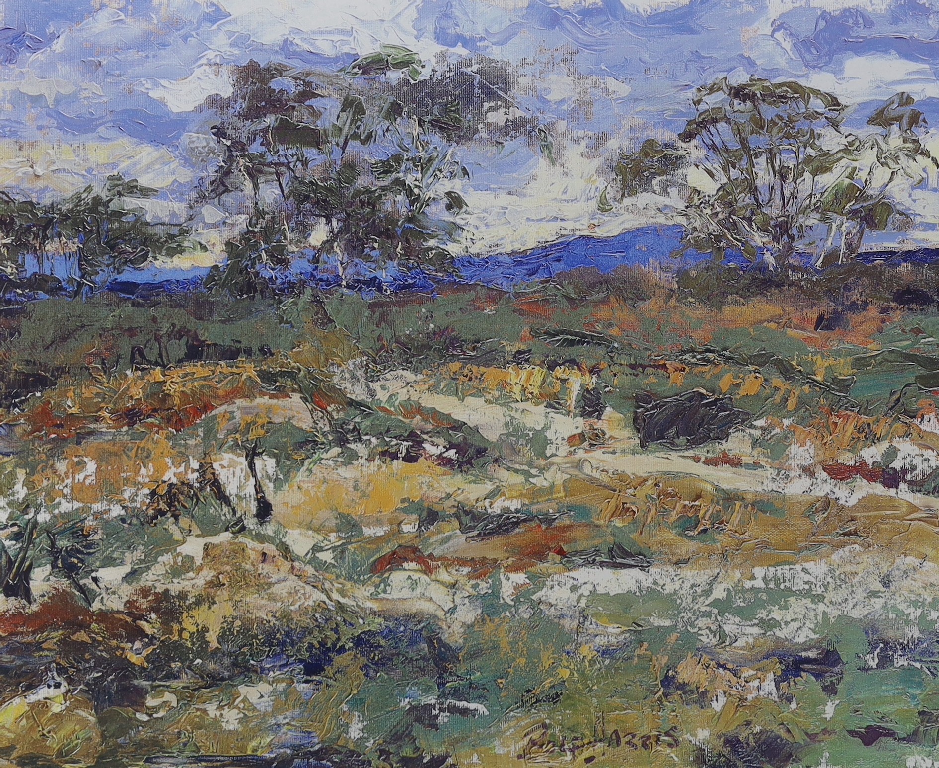 Rolf Harris (Australian, b.1930), limited edition print, Australian landscape, signed and numbered 329/695, 35 x 44cm